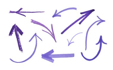 Beyaz üzerine izole edilmiş mavi menekşe okları.