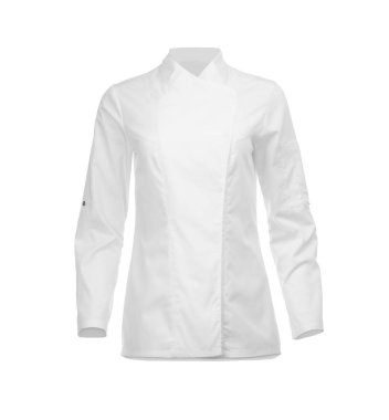 Şefin ceketi beyaza izole edilmiş. Geleneksel üniformanın bir parçası