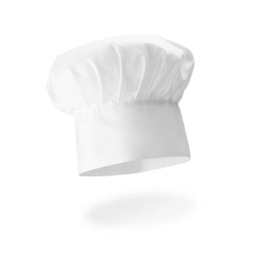 Şefin şapkası beyaz arka planda. Geleneksel üniformanın bir parçası