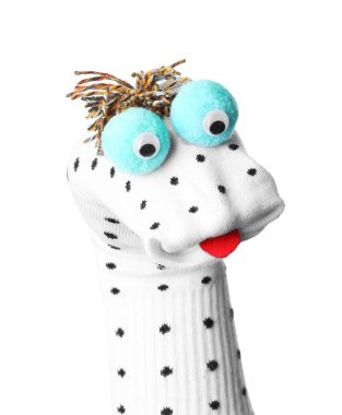 Beyaz dilli komik çorap kuklası.