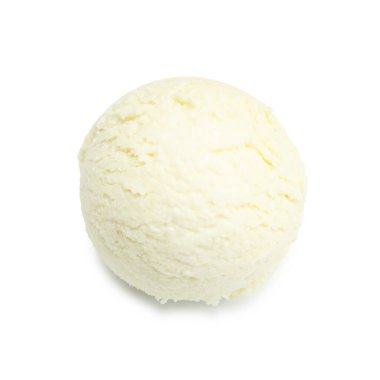 Beyaz arka planda bir kepçe leziz dondurma.