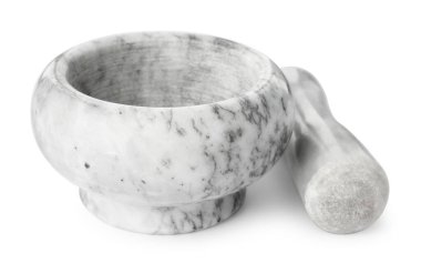 Mermer havan topu beyaz üzerine izole edilmiş.