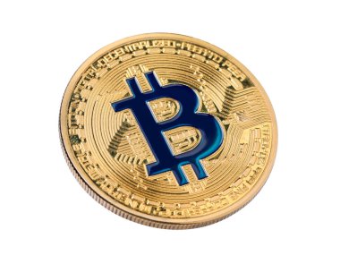 Kripto para birimi. Beyaz üzerine izole edilmiş bir altın bitcoin
