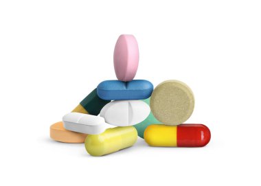 Beyaz arka planda birçok farklı antibiyotik hapları