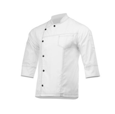 Şefin ceketi beyaza izole edilmiş. Geleneksel üniformanın bir parçası