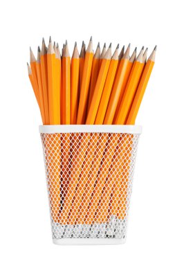 Many pencils in holder isolated on white