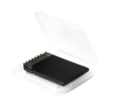 Kullanıcı içindeki SD bellek kartı beyaz üzerine izole