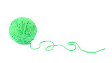 Ball of light green yarn isolated on white