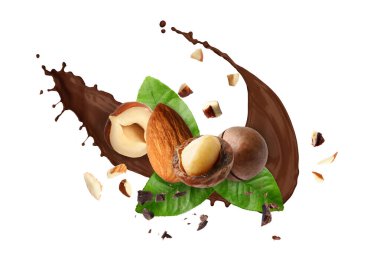 Beyaz arka planda fındıklı çikolata sıçraması