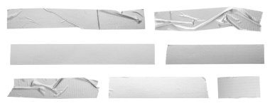 Yapışkan bant parçaları beyaz üzerine izole edilmiş.