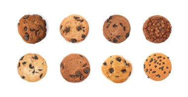 Lezzetli çikolata parçacıklı kurabiyeler, beyaz, set