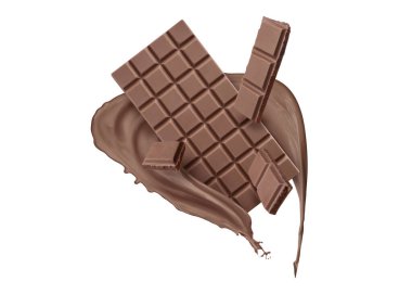 Çikolata parçaları ve arka planda havayla karışık kakao.