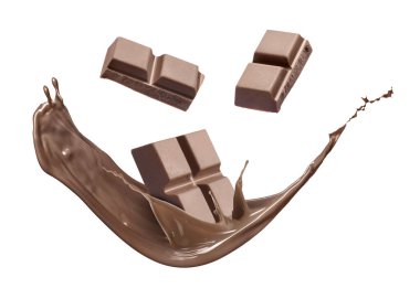 Çikolata parçaları ve arka planda havayla karışık kakao.