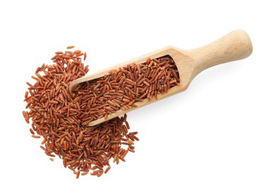 Çiğ kahverengi pirinç ve kepçe beyaz, üst manzara