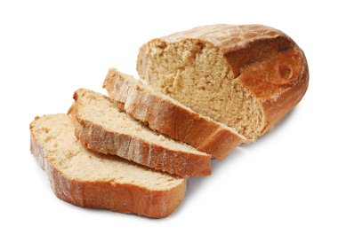 Beyaz üzerine izole edilmiş taze ekmek parçaları.