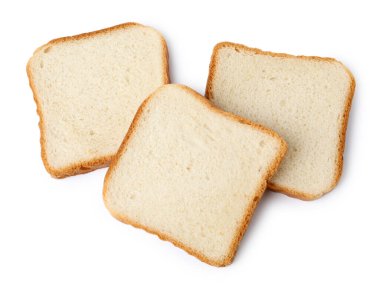 Bir parça taze ekmek, beyaza izole edilmiş, üst manzara.