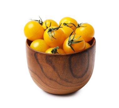 Beyaz tenceredeki taze sarı domatesler.