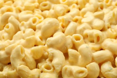 Peynir soslu lezzetli makarna, yakın plan.