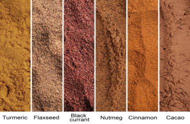 Geçmişinde isimler olan farklı süper yiyecek tozları, kolaj