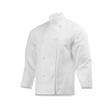 Şefin ceketi beyaza izole edilmiş. Geleneksel üniformanın bir parçası