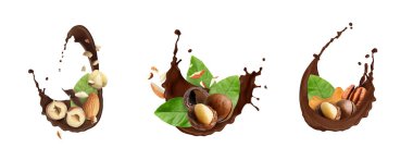 Beyaz arka planda fındıklı çikolata, set