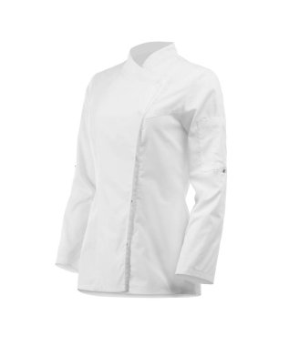 Şefin ceketi beyaza izole edilmiş. Geleneksel üniformanın bir parçası