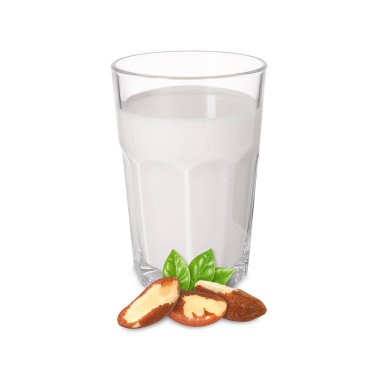 Bardakta fındık sütü ve beyazda Brezilya fındığı.