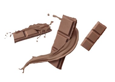 Çikolata parçaları ve arka planda havayla karışık kakao.