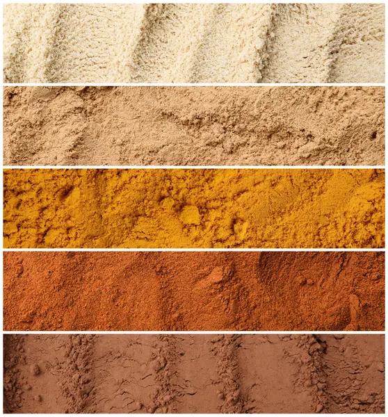 Arka plan olarak farklı süper yiyecek tozlarının kolajı