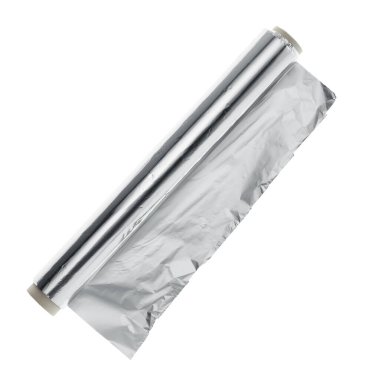 Üst görünümde izole edilmiş alüminyum folyo rulosu