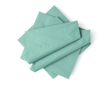 Birçok yeşil kağıt mendil beyaz, üst görünümde izole