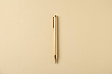 Bej arka planda şık bir kalem, üst görünüm