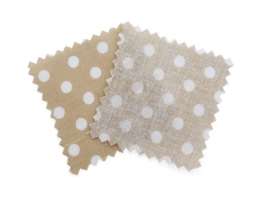 Puantiyeli kumaş örnekleri beyaz, üst görünümde izole