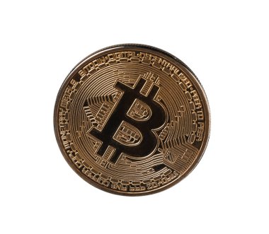 Kripto para birimi. Beyaz üzerine izole edilmiş bir altın bitcoin