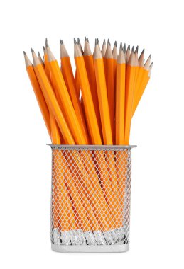 Many pencils in holder isolated on white