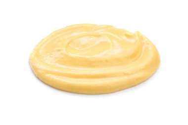 Beyaz üzerine izole edilmiş lezzetli peynir sosu.