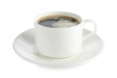 Beyaz bardakta izole edilmiş Aromatik kahve.