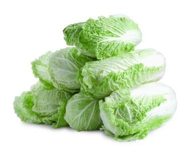 Birçok taze Çin lahanası beyaza izole edilmiş.