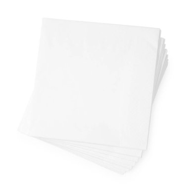 Beyaz, üst görünümde izole edilmiş kağıt mendiller yığını