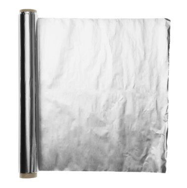 Üst görünümde izole edilmiş alüminyum folyo rulosu