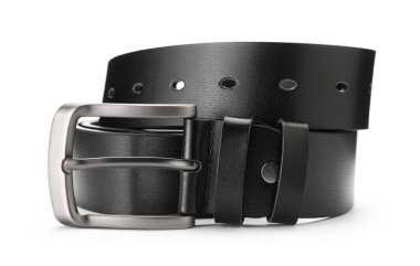 beyaz izole bir siyah deri kayışı