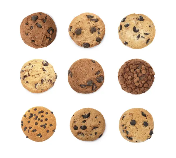 Lezzetli çikolata parçacıklı kurabiyeler, beyaz, set