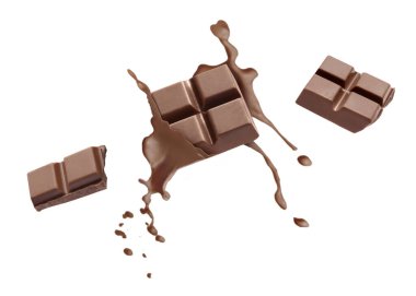 Çikolata parçaları ve arka planda havayla karışık kakao.