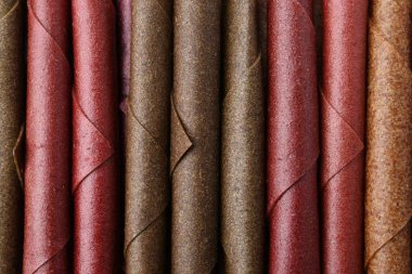 Arka plan olarak lezzetli meyve ruloları, üst manzara