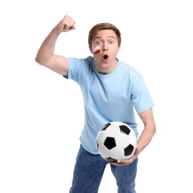 Beyaz arka planda Polonya bayrağı ve futbol topu çizimi olan duygusal spor fanatiği