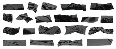 Yapışkan bant parçaları beyaz üzerine izole edilmiş.