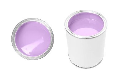 Pastel menekşe rengi boya beyaza izole edilmiş. Üst ve yan görünüm