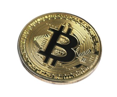 Kripto para birimi. Beyaz üzerine izole edilmiş bir altın bitcoin