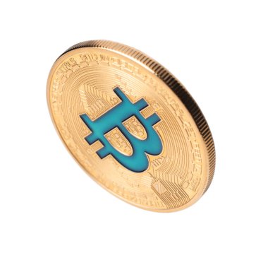Kripto para birimi. Beyaz üzerine izole edilmiş bir altın bitcoin