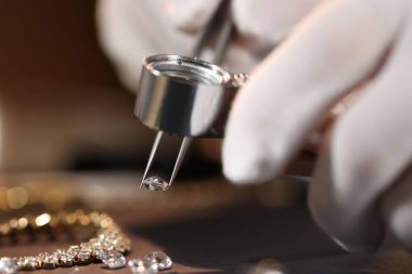 Loupe Değerlendirme Değerlendirme Uzmanı kapalı masa, yakın çekim